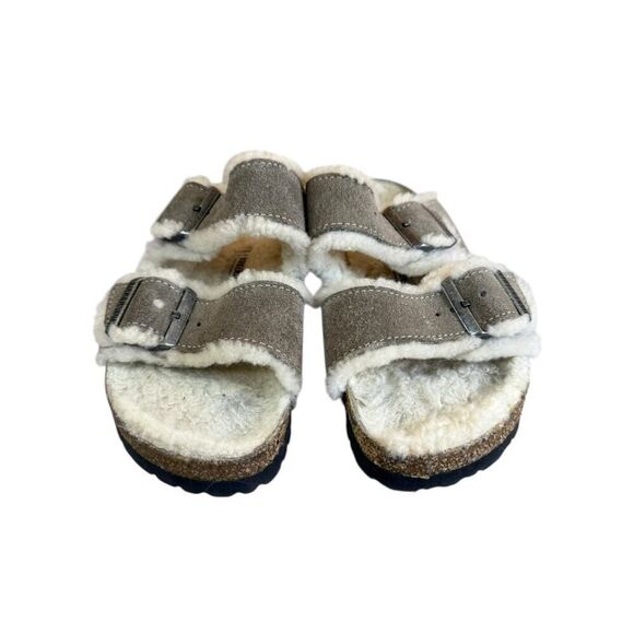 Birkenstock Arizona Shearling Suede Slide Sandals Gray Size 37 – Made in Germany - Picture 8 of 11